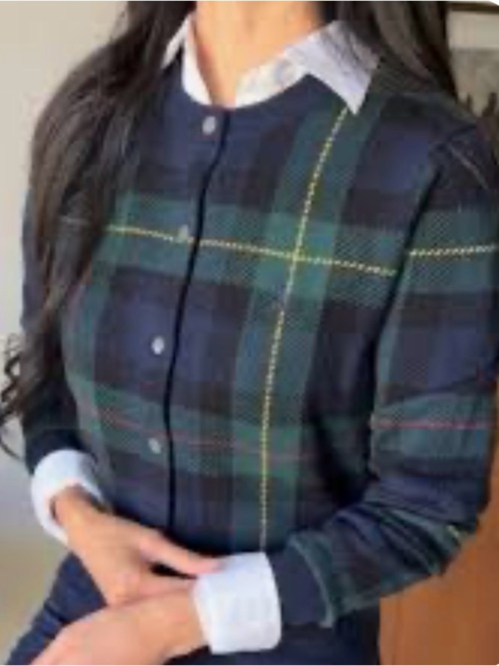 Ralph Lauren Navy and Green Plaid Button-Front Blazer